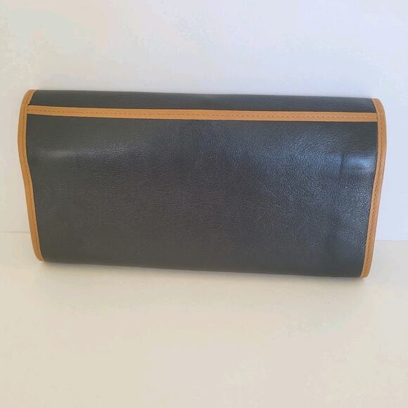Celine Vintage Leather Large Wallet Tan Black Long Logo Designer Envelope - Picture 2 of 8
